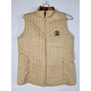 EP Pro Pebble Beach Womens Full-Zip Quilted Vest Small Beige Leopard Collar Logo